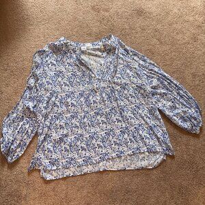 NWOT GAP Blue/White Paisley Flowy Rayon Hi-Low Hem Blouse XL